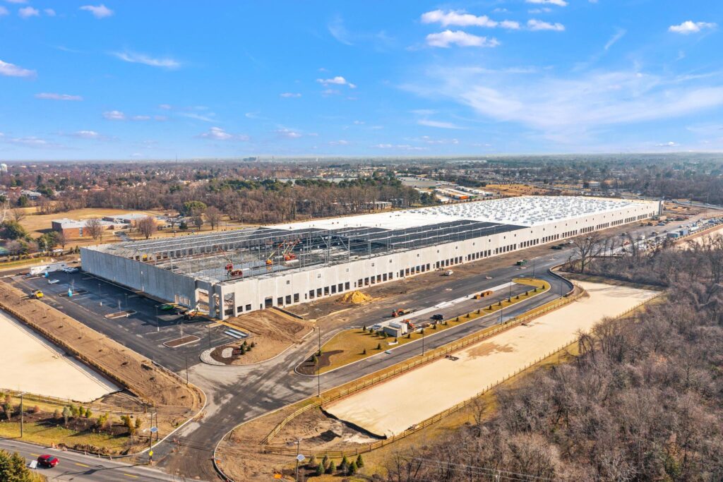 Aerial photo of a construction project for a warehouse outside of Philadelphia, Pennsylvania